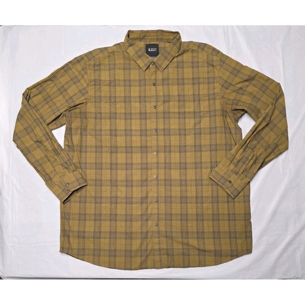 511 Tactical Men's Igor Plaid Long Sleeve Button Snap Shirt Golden Brown 2XL XXL